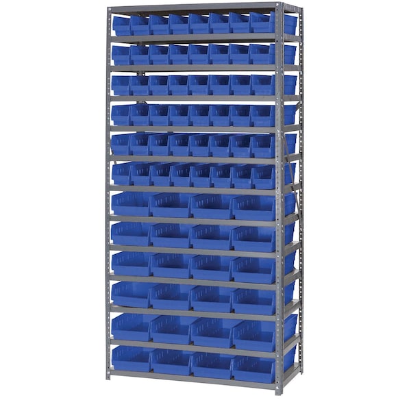 Global Industrial Steel Shelving, Total 72 4inH Plastic Shelf Bins Blue, 36x18x72-13 Shelves 603446BL - main